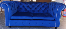 Load image into Gallery viewer, 2 Seater Chester Field in sky blue velvet
