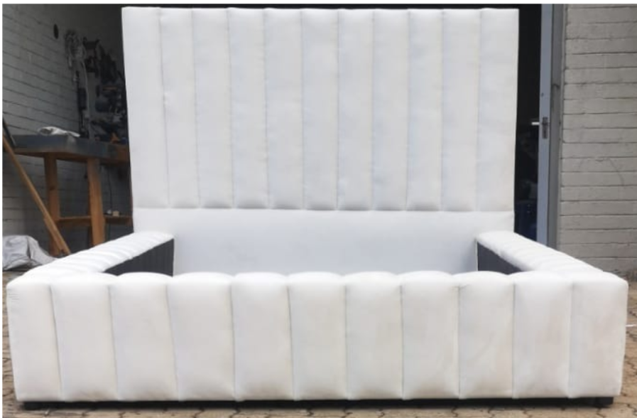 Bed Base with Headboard in Cream white Velvet in all sizes