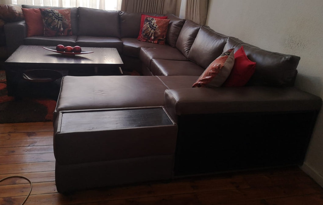 U-Shape Couch with Lay bed in genuine leather